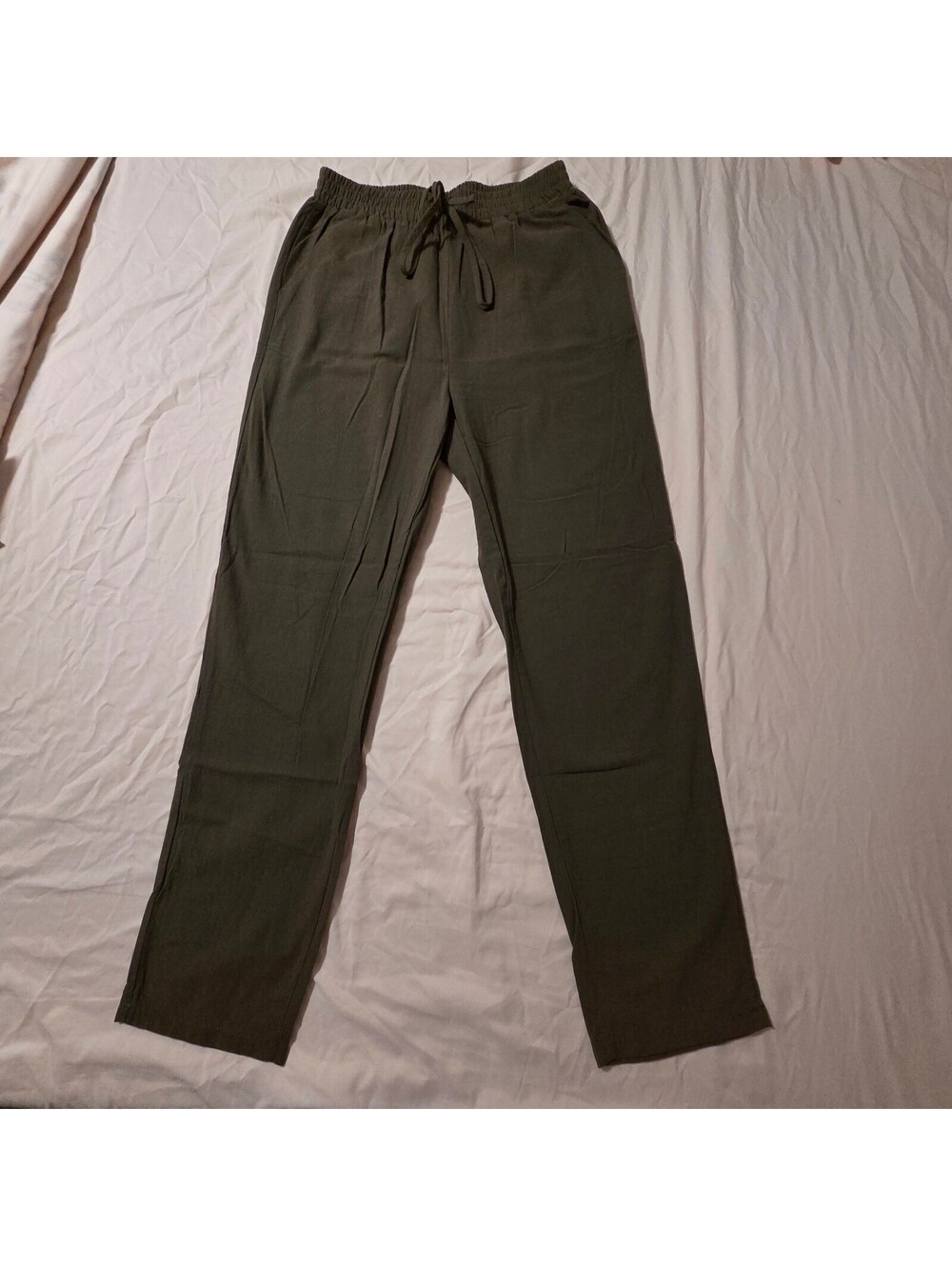 SHEIN Olive Green Cotton Casual Drawstring Pants, Size M
